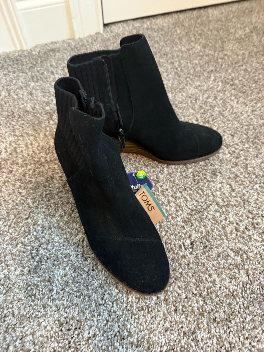 TOMS Black Suede Ankle Booties with Side Zip